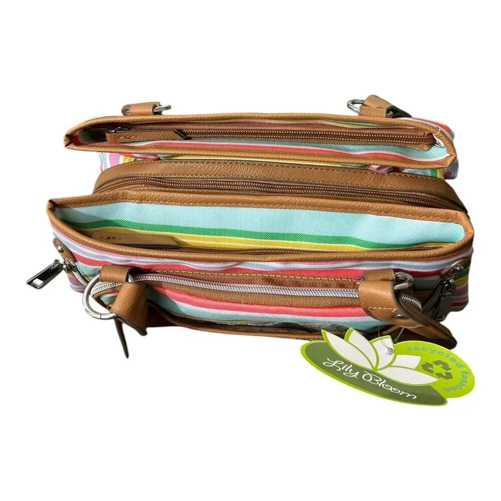 Lily Bloom Maggie Satchel Sunshine Stripe Print Eco-Friendly Bag NWT